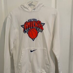 Nike White Hoodie with New York Knicks Logo - S